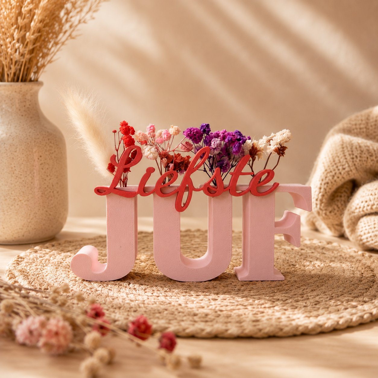 Beste of Liefste Juf Ooit Beeldje – Met Droogbloemen | Cadeau Einde Schooljaar