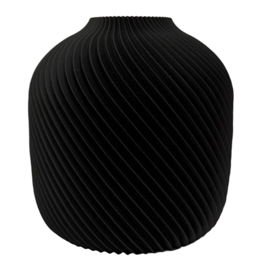 Aveline 3D geprinte decoratieve vaas met afgeronde vorm en gedraaide ribbelstructuur, geschikt voor bloemen, droogbloemen of als stijlvolle woondecoratie.