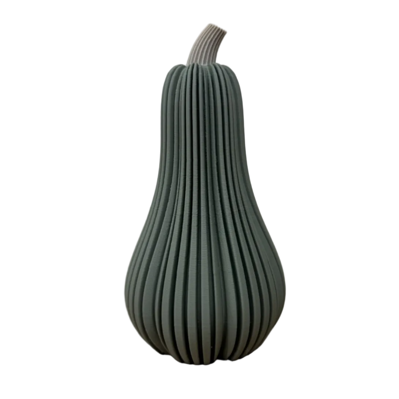 3D-geprinte decoratieve 
flespompoen in muted green met geribbelde structuur.