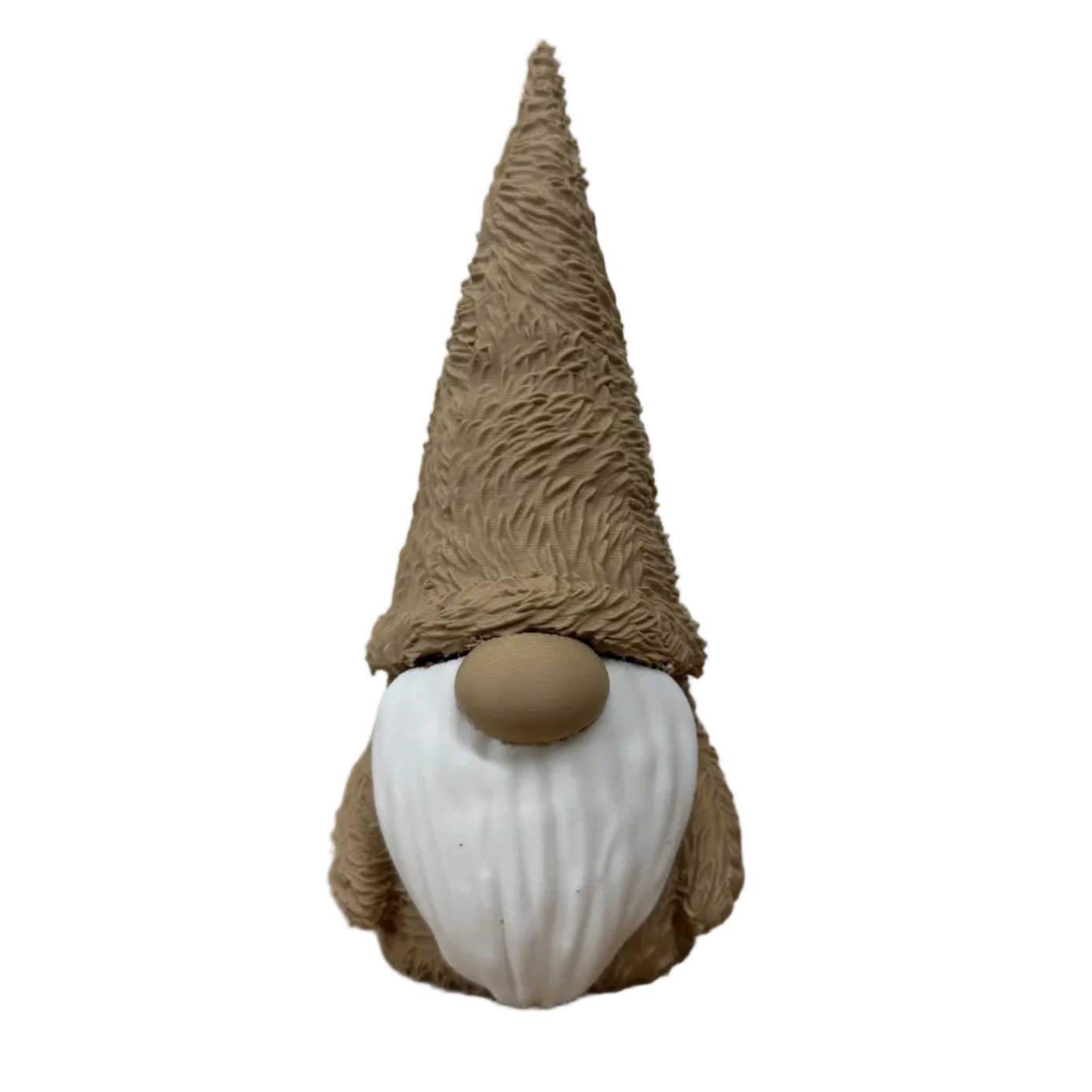 Decoratieve 3d geprinte gnomes met hoge muts, witte baard en ronde neus, in klein en groot formaat.