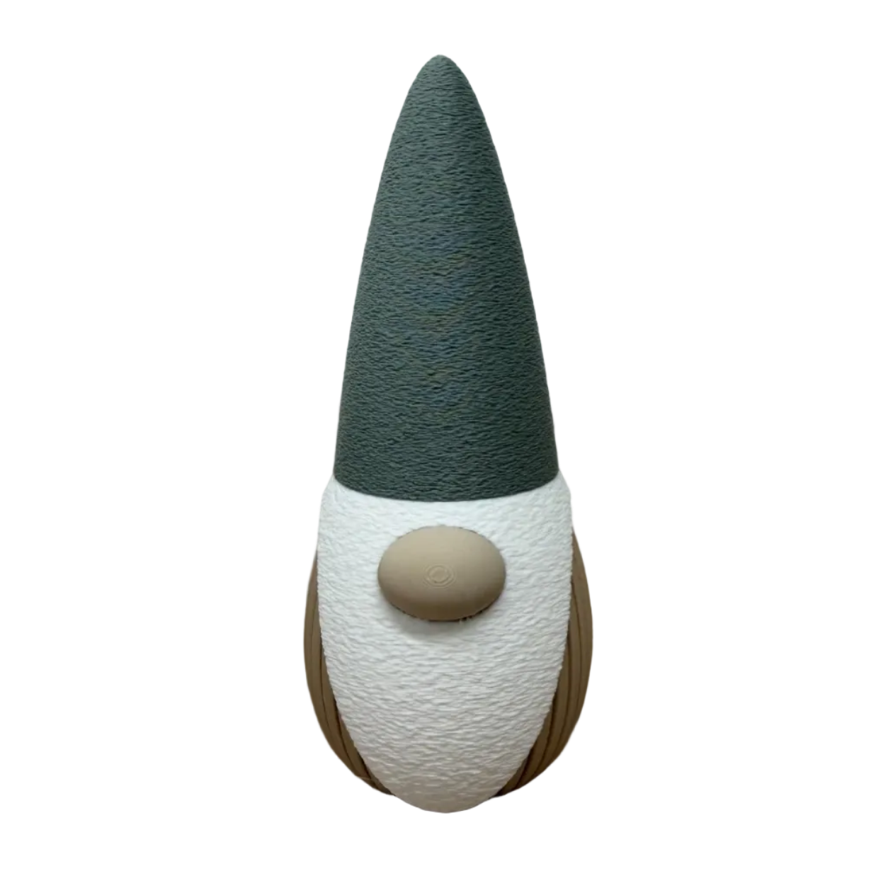  3d geprinte decoratieve gnome noma met hoge muts, witte baard en ronde neus, in klein en groot formaat.
