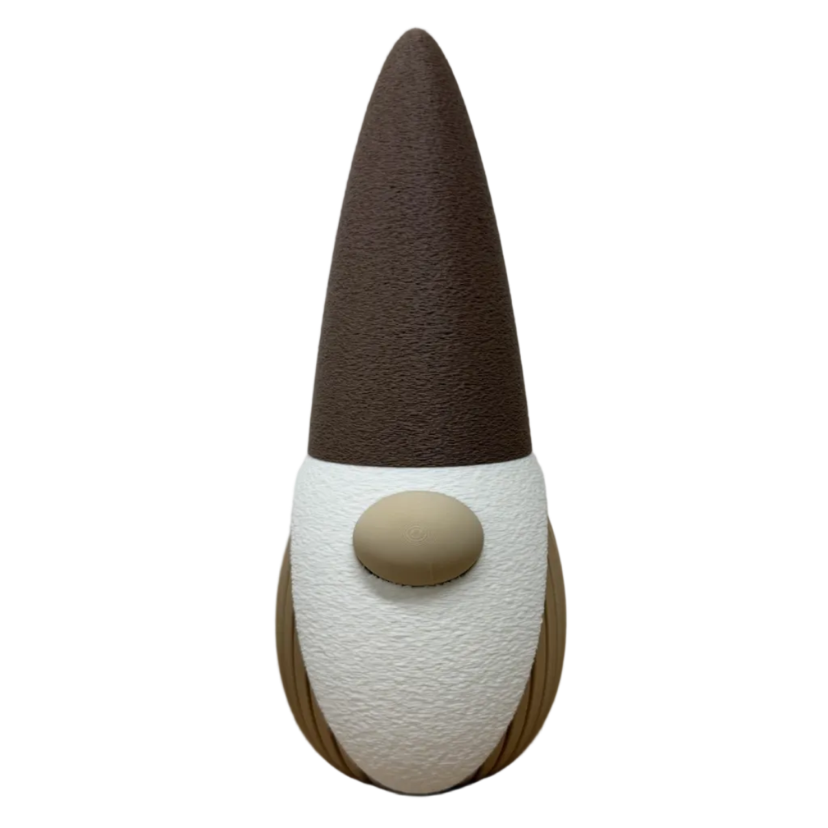  3d geprinte decoratieve gnome noma met hoge muts, witte baard en ronde neus, in klein en groot formaat.
