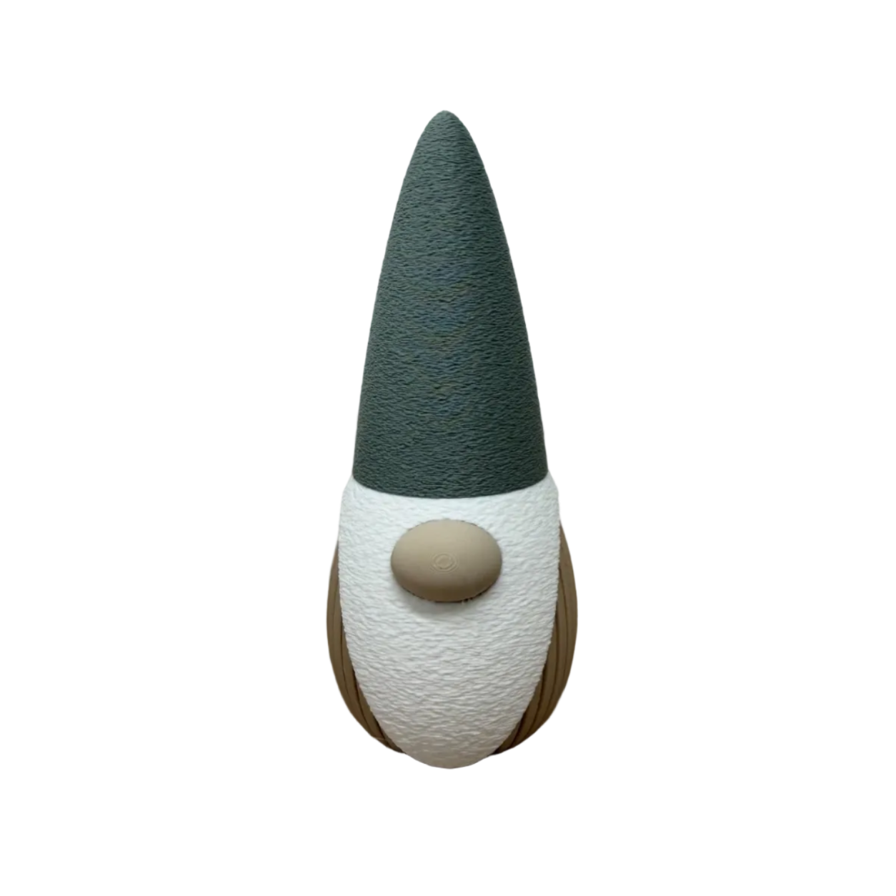  3d geprinte decoratieve gnome noma met hoge muts, witte baard en ronde neus, in klein en groot formaat.