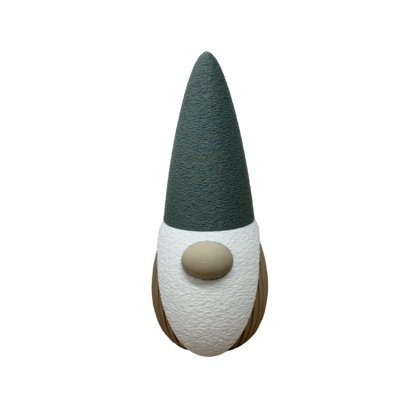  3d geprinte decoratieve gnome noma met hoge muts, witte baard en ronde neus, in klein en groot formaat.