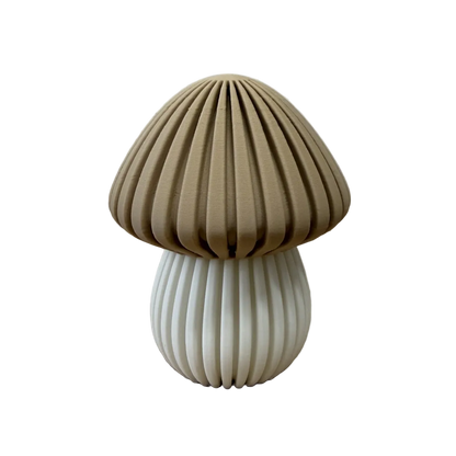 3d geprinte decoratieve paddenstoelen met organische vorm en verfijnde ribbelstructuur.