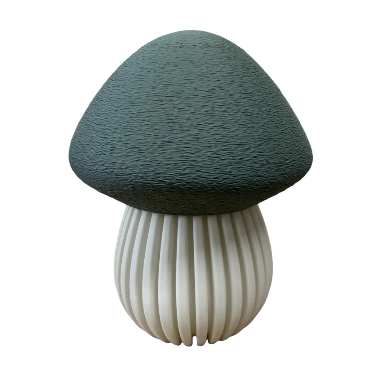 3d geprinte decoratieve paddenstoelen met organische vorm en verfijnde ribbelstructuur.