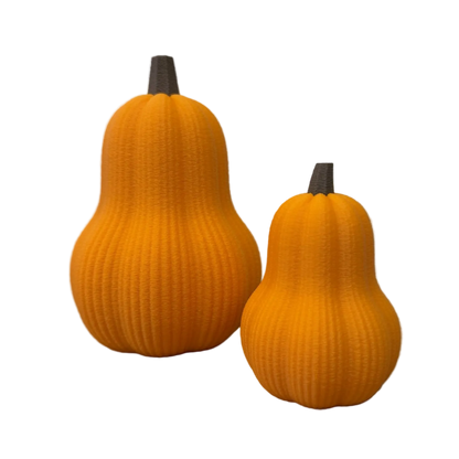 3D-geprinte fuzzy pompoenen met zachte reliëfstructuur, verkrijgbaar in ronde en flesvormige modellen voor herfst- en Halloweendecoratie.