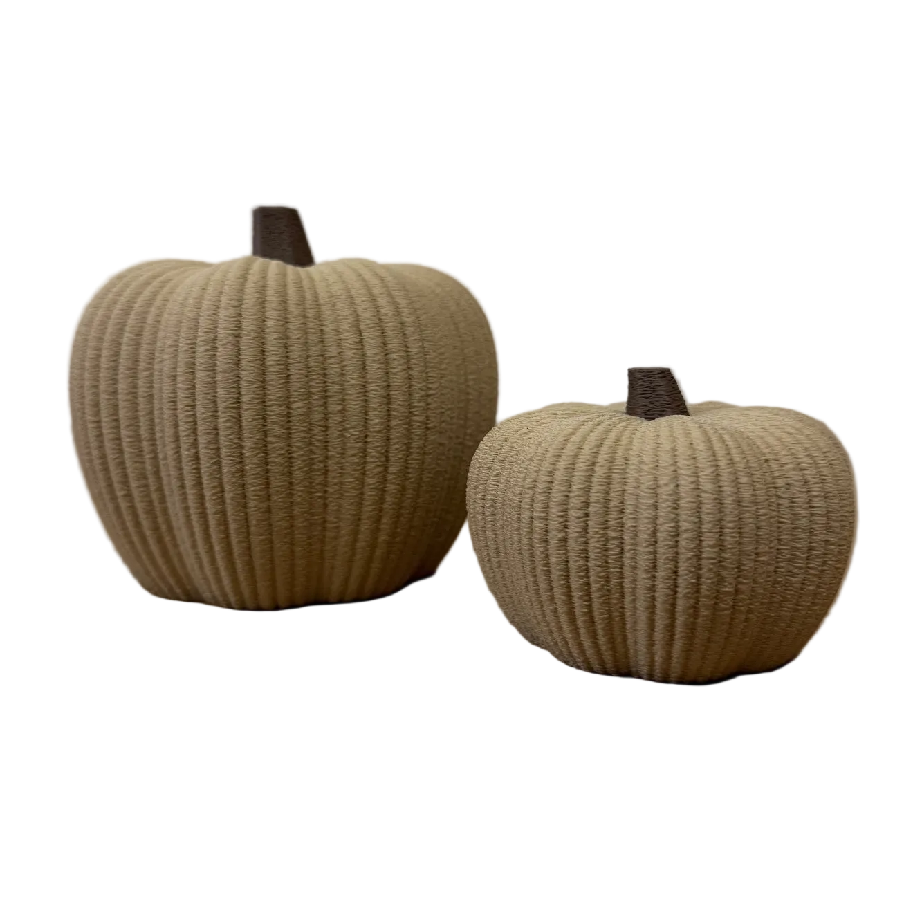 3D-geprinte fuzzy pompoenen met zachte reliëfstructuur, verkrijgbaar in ronde en flesvormige modellen voor herfst- en Halloweendecoratie.