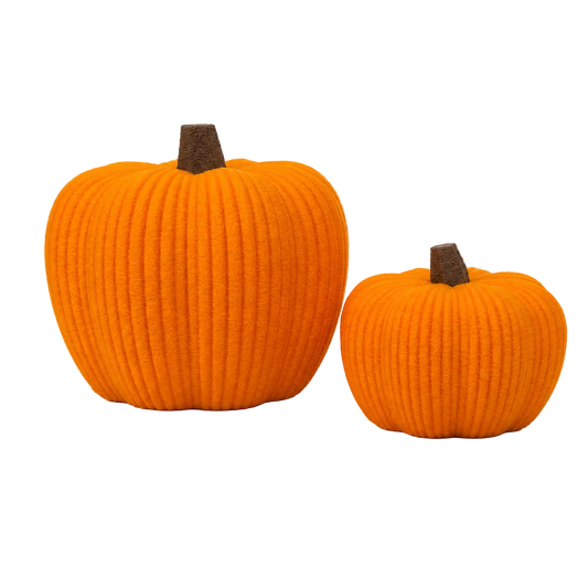 3D-geprinte fuzzy pompoenen met zachte reliëfstructuur, verkrijgbaar in ronde en flesvormige modellen voor herfst- en Halloweendecoratie.