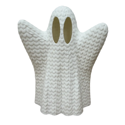 3D-geprint spook met gebreide structuur, te combineren met een LED-waxinelichtje voor sfeervolle Halloweendecoratie.