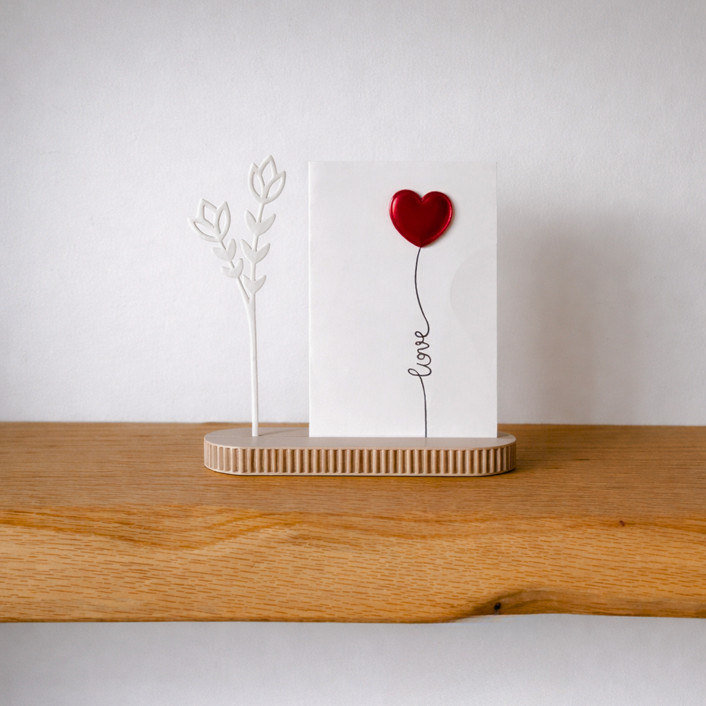 Kaarthouder met bloem – minimalistisch decoratief cadeau