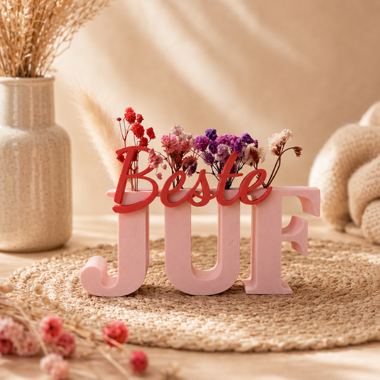 Beste of Liefste Juf Ooit Beeldje – Met Droogbloemen | Cadeau Einde Schooljaar