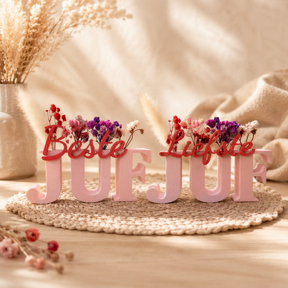 Beste of Liefste Juf Ooit Beeldje – Met Droogbloemen | Cadeau Einde Schooljaar