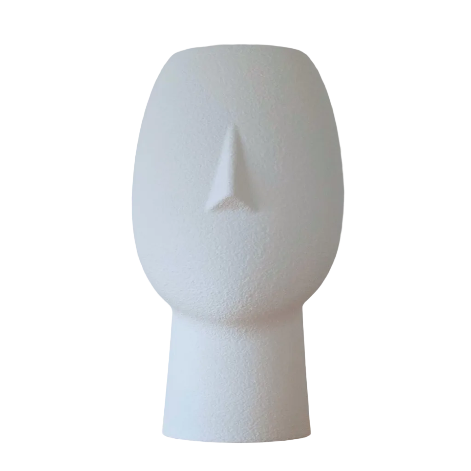 Elvienne decoratieve vaas met abstract gezichtsdesign, subtiele neusvorm en matte structuur, geschikt voor droogbloemen of als sculpturale woondecoratie.