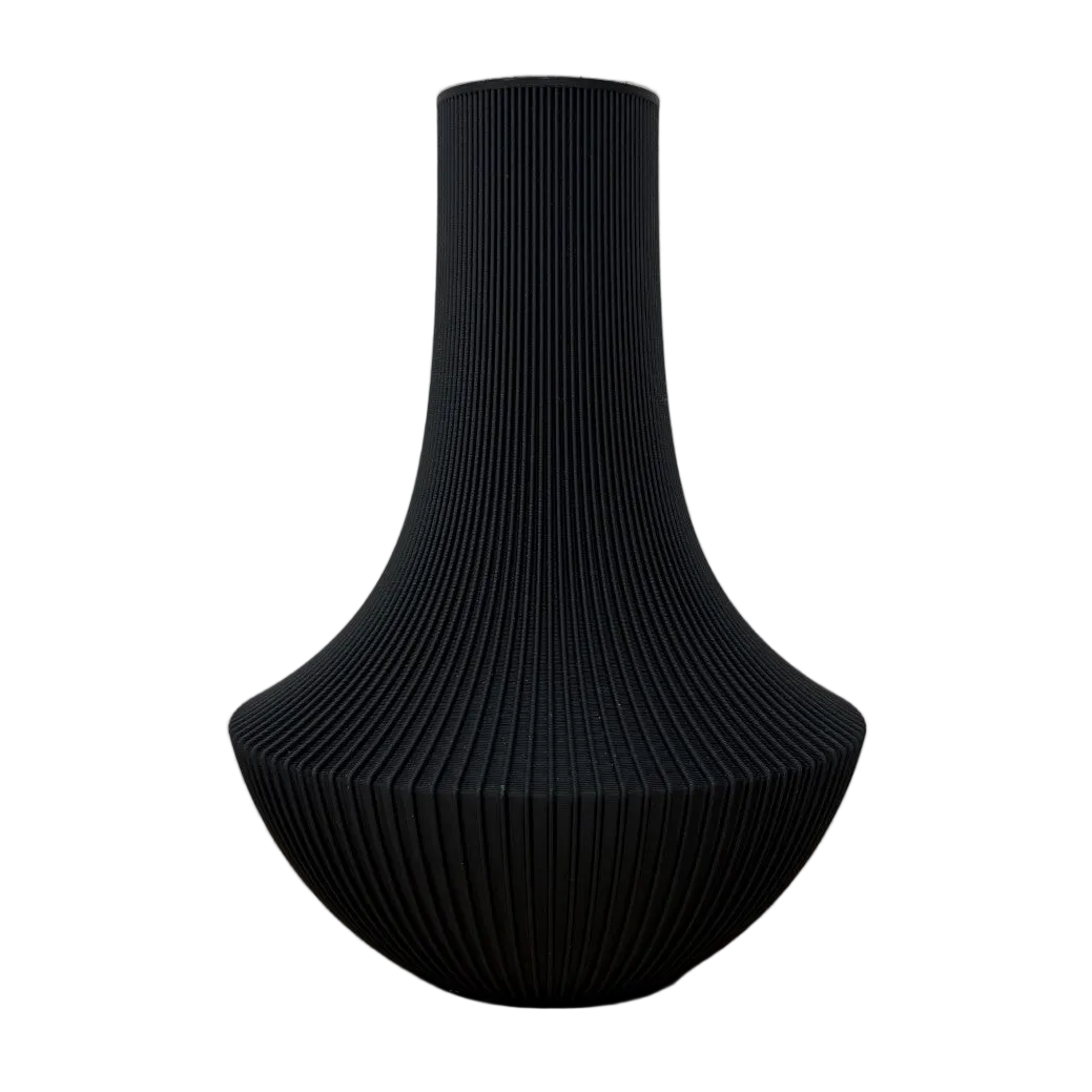Lorenne decoratieve vaas met slanke hals, ronde basis en fijne verticale ribbelstructuur, geschikt voor bloemen, droogbloemen of als woondecoratie.