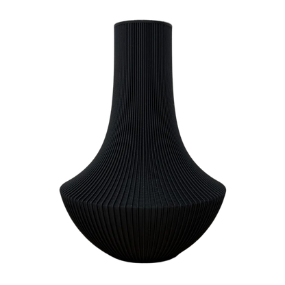 Lorenne decoratieve vaas met slanke hals, ronde basis en fijne verticale ribbelstructuur, geschikt voor bloemen, droogbloemen of als woondecoratie.