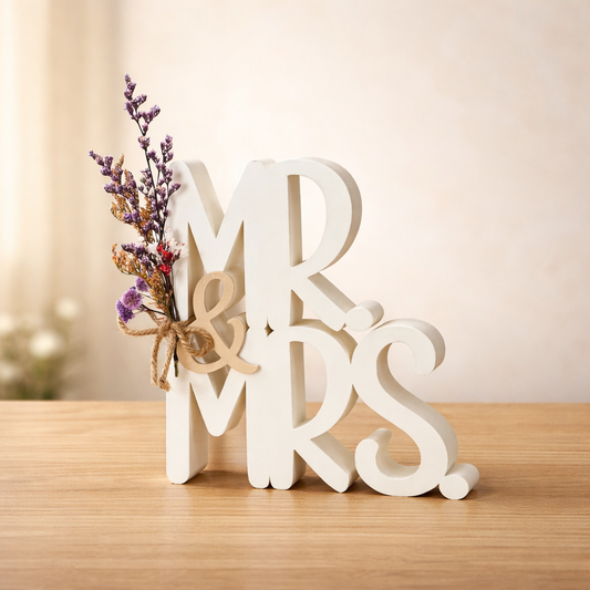Mr&Mrs Beeldje met Bloemen – Bruiloftdecoratie & Cadeau