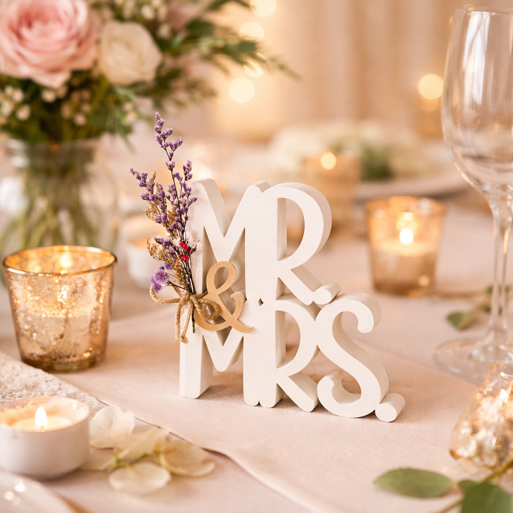 Mr&Mrs Beeldje met Bloemen – Bruiloftdecoratie & Cadeau