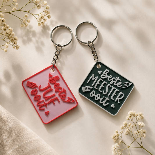 Sleutelhanger Beste Juf Ooit & Beste Meester Ooit – Cadeau Einde Schooljaar