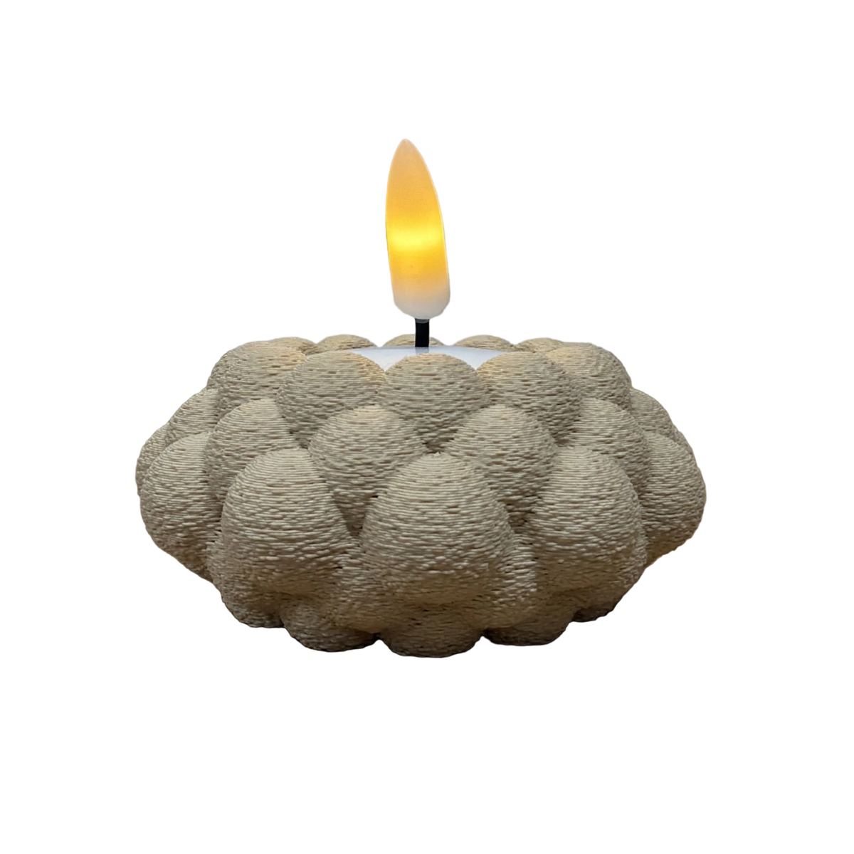 Stijlvolle waxinelichthouder Fuzzy voor LED-waxinelichtjes beige transparante achtergrond
