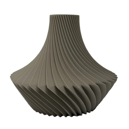 Elvane 3D geprinte decoratieve vaas met een slanke hals en gedraaide ribbelstructuur, geschikt voor bloemen, droogbloemen of als woondecoratie.