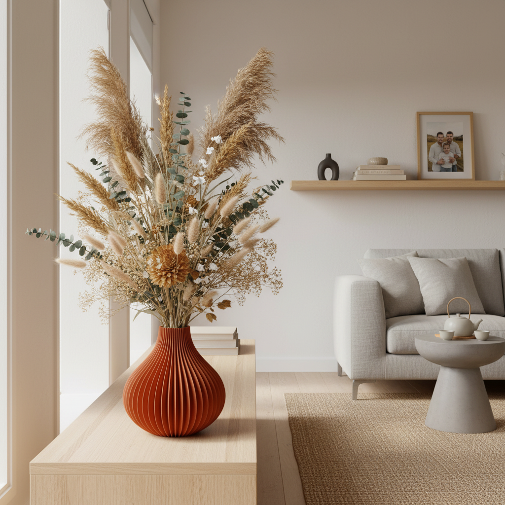 Florenne decoratieve vaas met elegante geribbelde structuur, geschikt voor bloemen, droogbloemen of als stijlvolle woondecoratie.