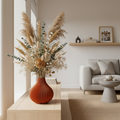 Florenne decoratieve vaas met elegante geribbelde structuur, geschikt voor bloemen, droogbloemen of als stijlvolle woondecoratie.
