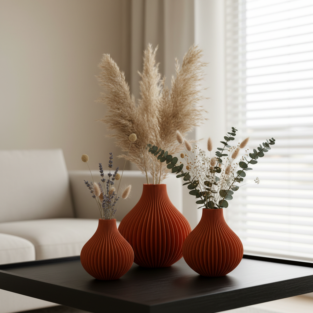 Florenne decoratieve vaas met elegante geribbelde structuur, geschikt voor bloemen, droogbloemen of als stijlvolle woondecoratie.