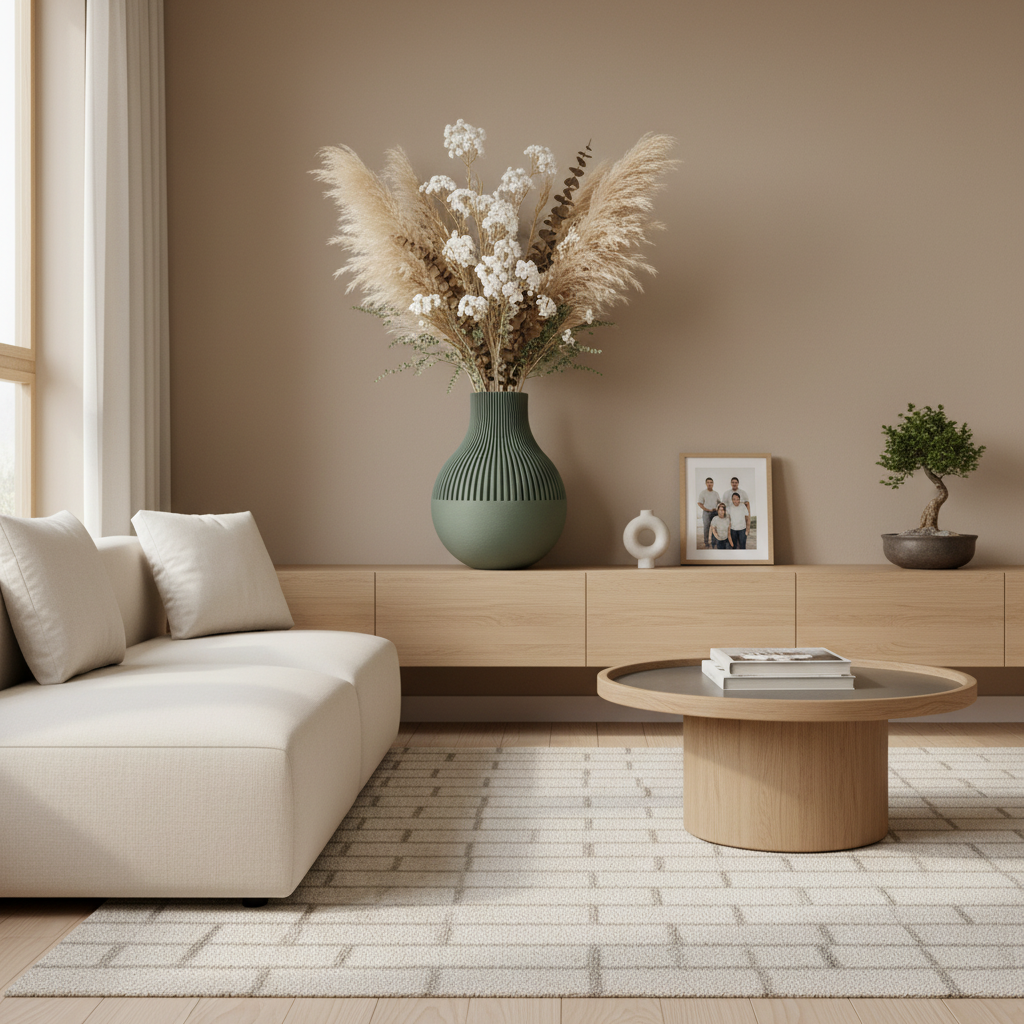 Liora Linea decoratieve vaas met geribbelde bovenzijde en een strakke horizontale afwerking, voor bloemen, droogbloemen of woondecoratie.