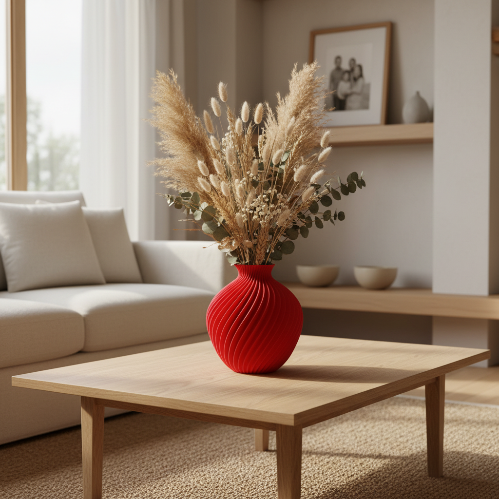 Sorella designvaas met gedraaide ribstructuur, geschikt voor bloemen of als stijlvol decoratief woonaccessoire.