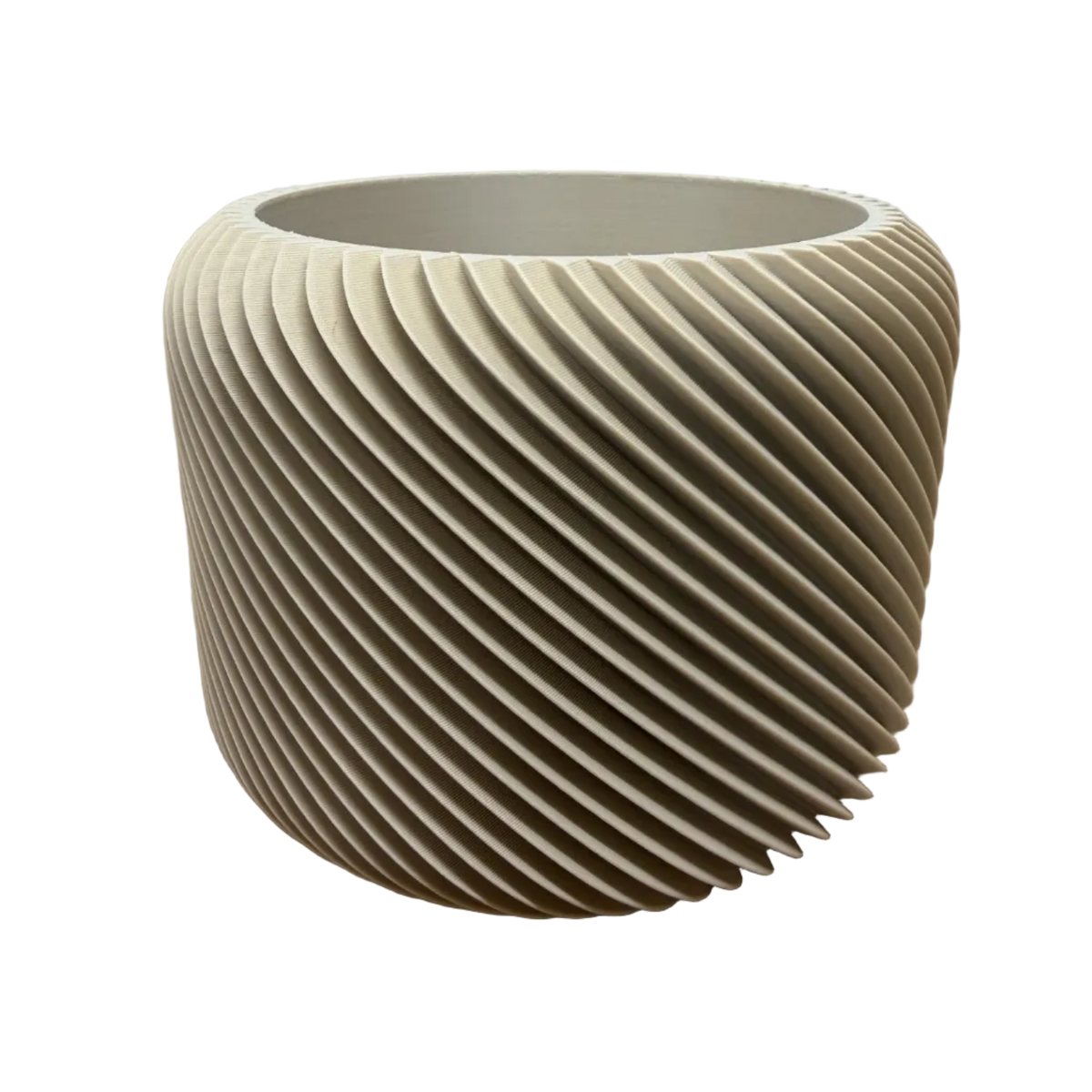 Spiraal reliëf designpot met gedraaide lijnen en ronde vorm
