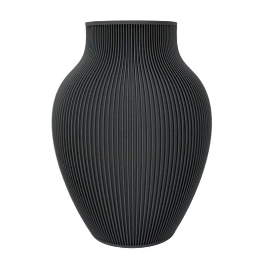 Valenne 3D geprinte  decoratieve vaas met afgeronde vorm en fijne verticale ribbelstructuur, geschikt voor bloemen, droogbloemen of als woondecoratie.